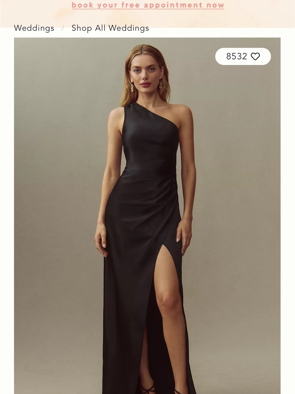 Anthropologie BHDLN Scottie One-Shoulder Black Satin Evening Gown